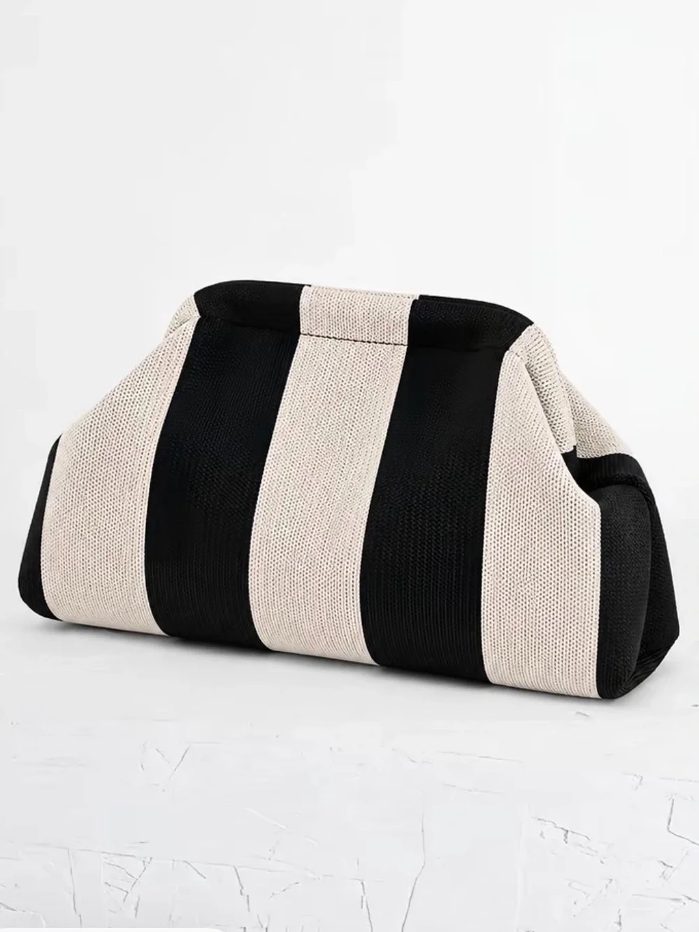 Striped Black and Cream Clutch Bag